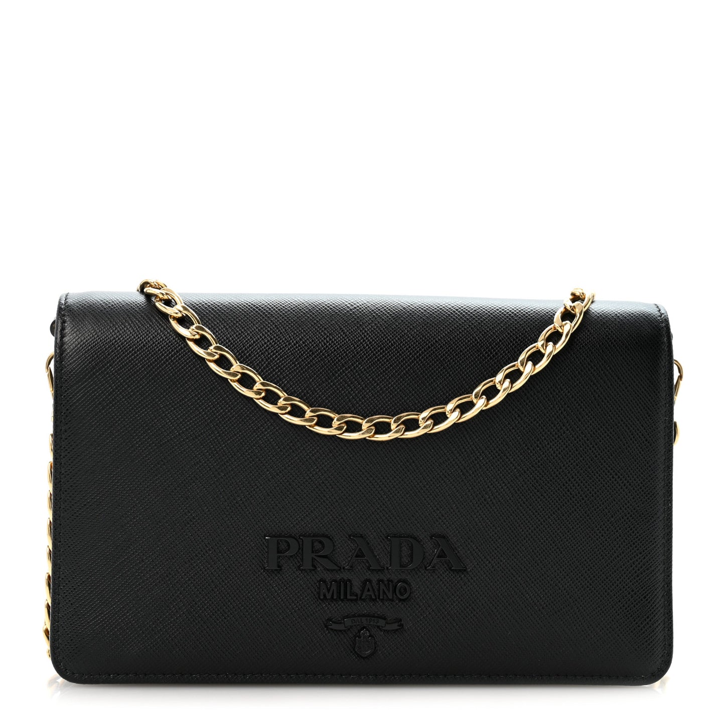 Saffiano Lux Monochrome Chain Wallet Black