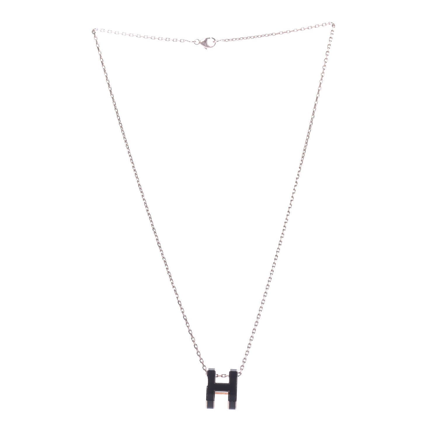 Hermes Lacquered Rose Gold Pop H Pendant Necklace Black 3 of 7