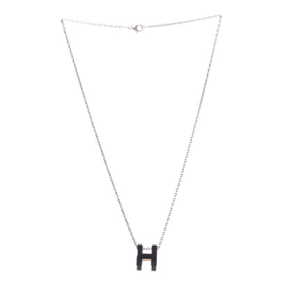 Hermes Lacquered Rose Gold Pop H Pendant Necklace Black 3 of 7