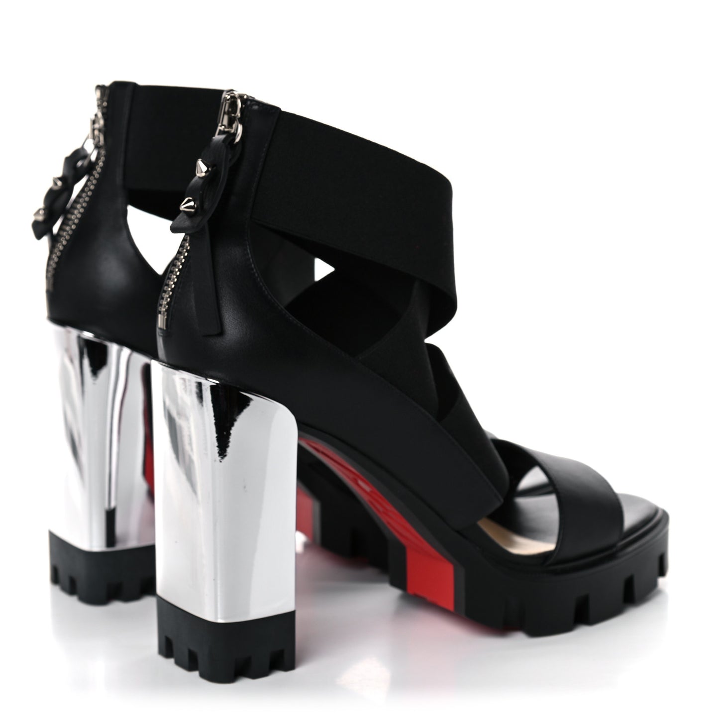 Calfskin Patrouiagoma 100 Platform Sandals 38.5 Black Nickel