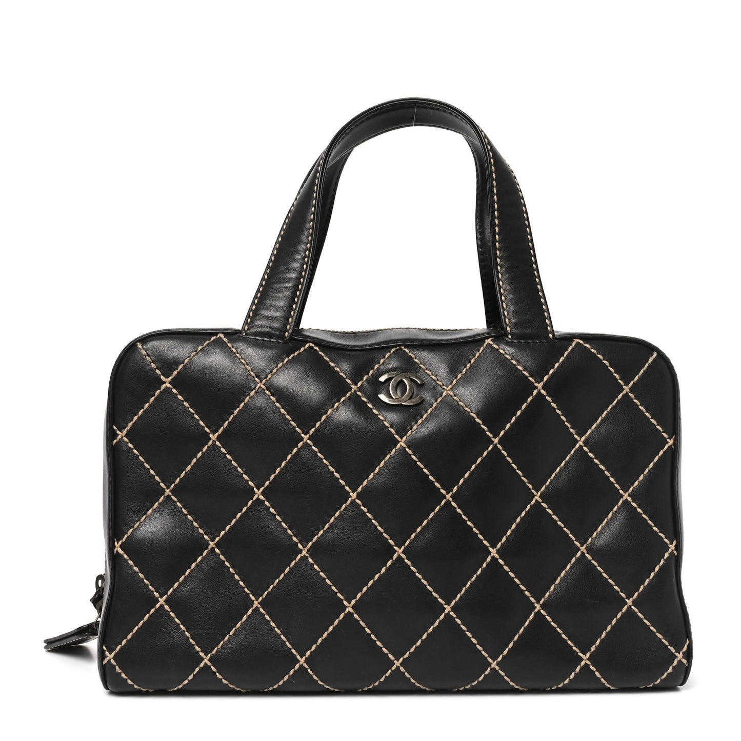 Calfskin Wild Stitch Top Handle Bag Black