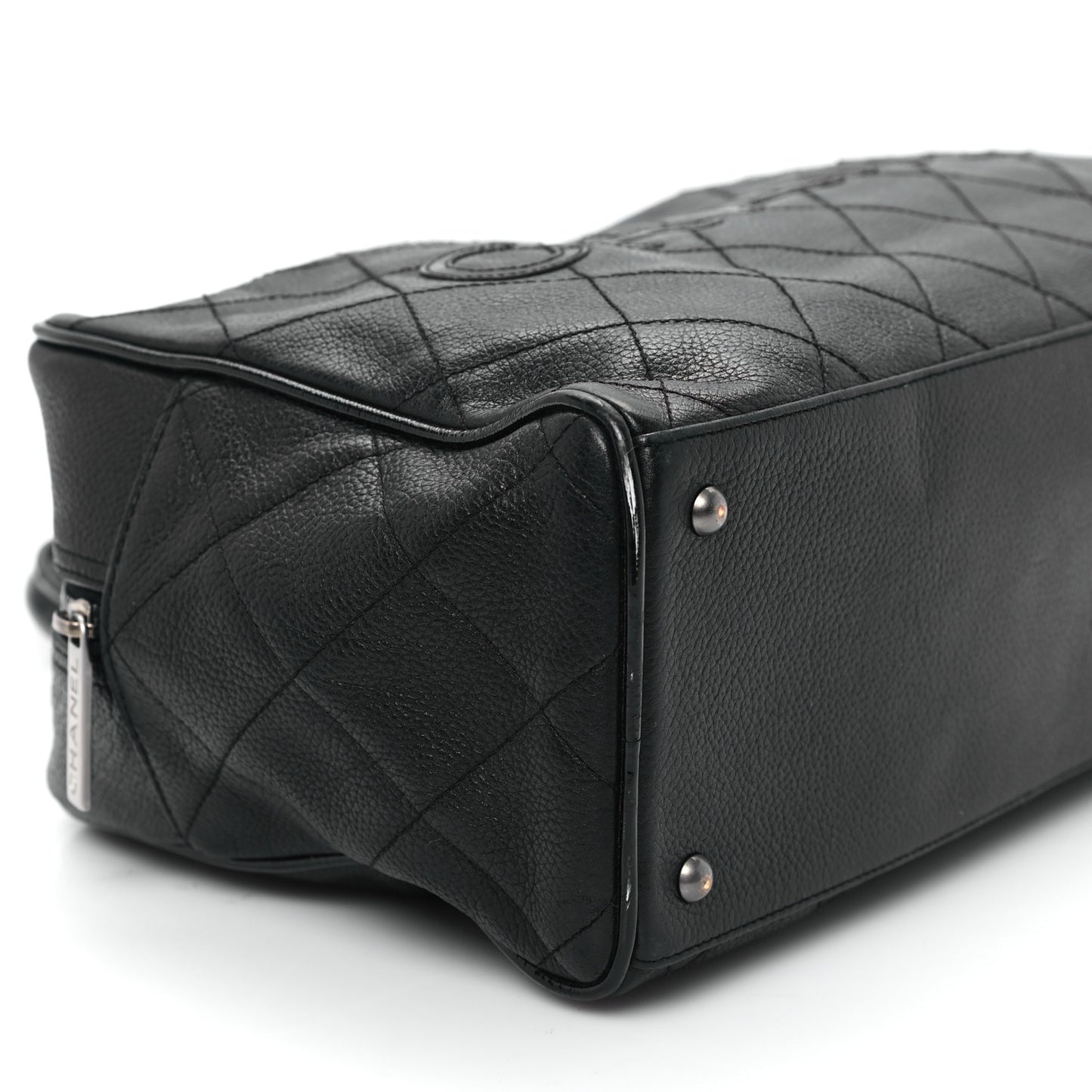 Calfskin Patent Quilted Bowler Black
