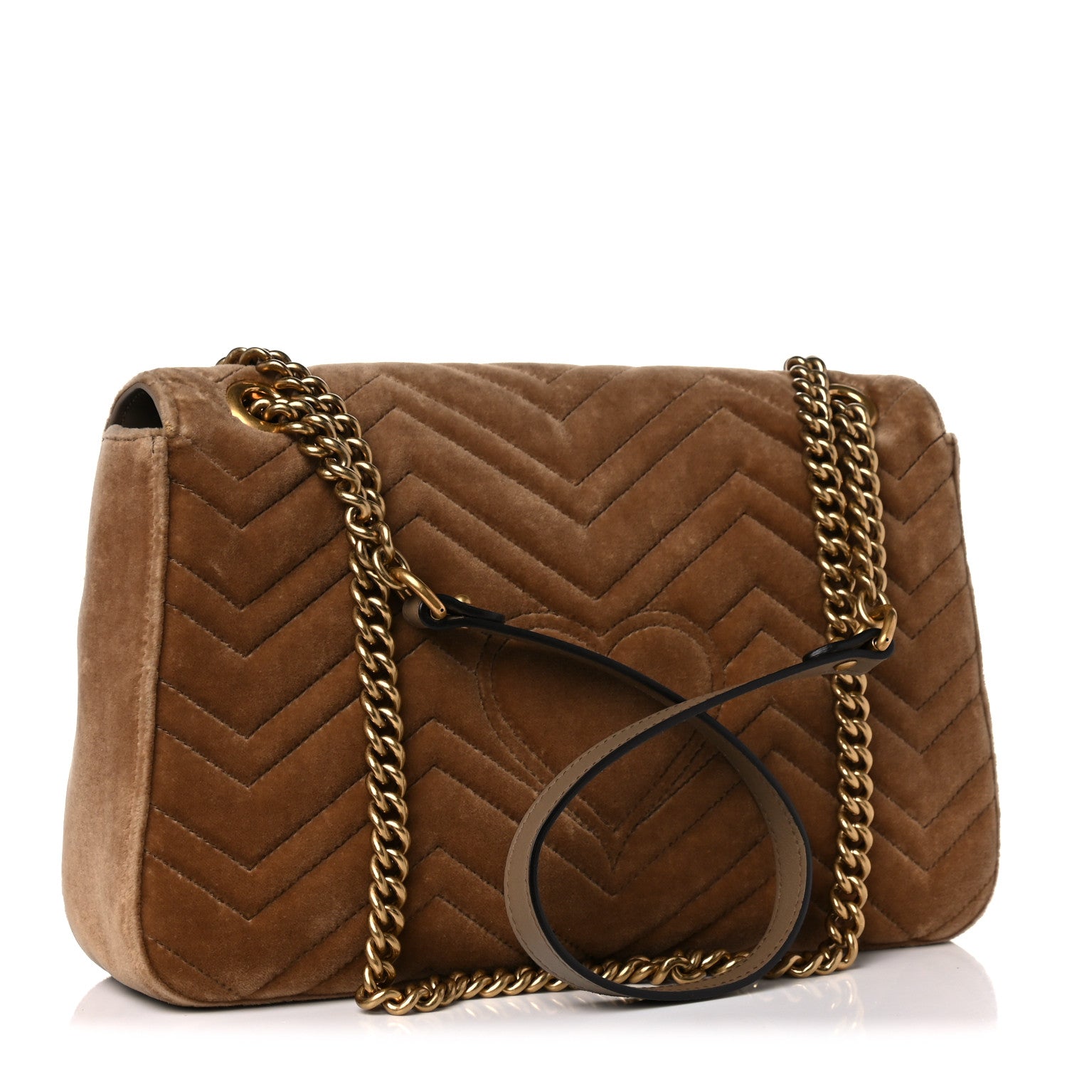 Gucci Velvet Matelasse Medium GG Marmont Shoulder Bag Taupe 3 of 15