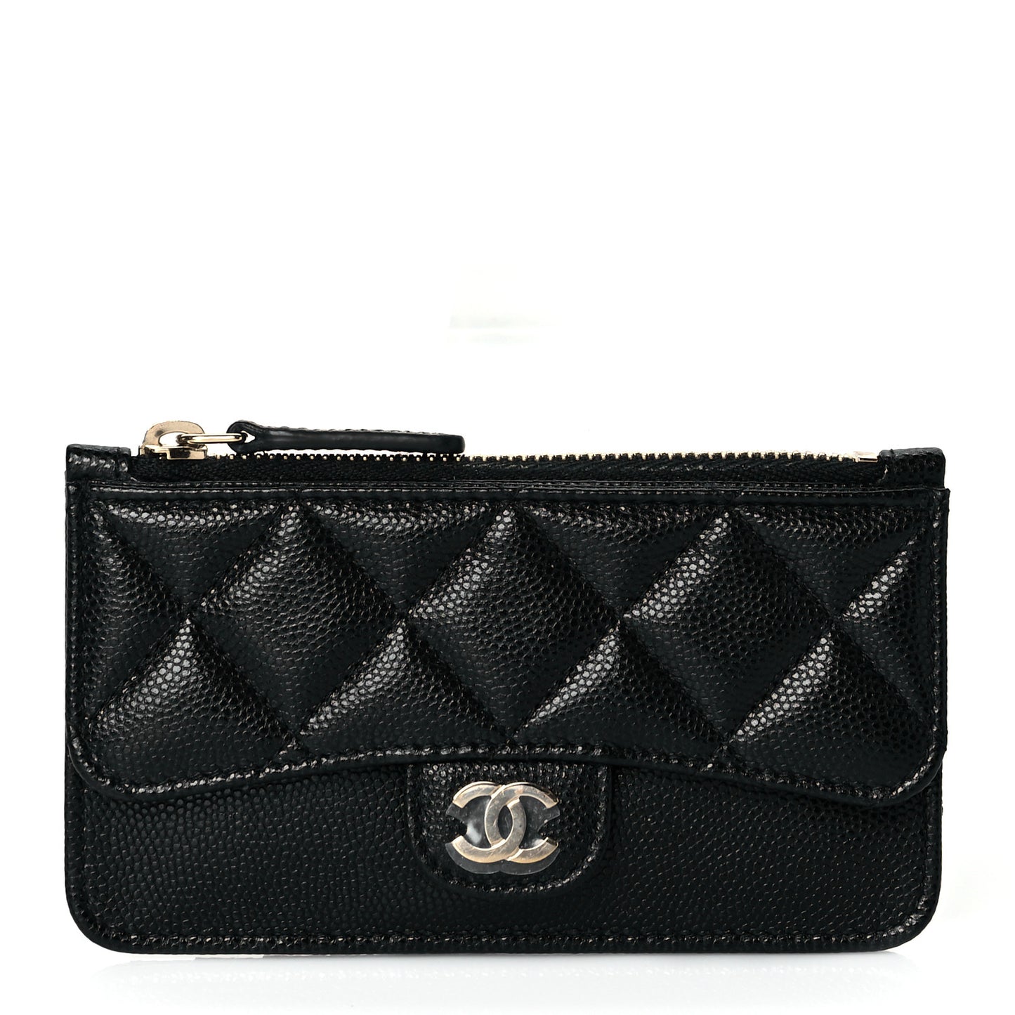 Caviar Quilted Flap Zip Card Holder Black