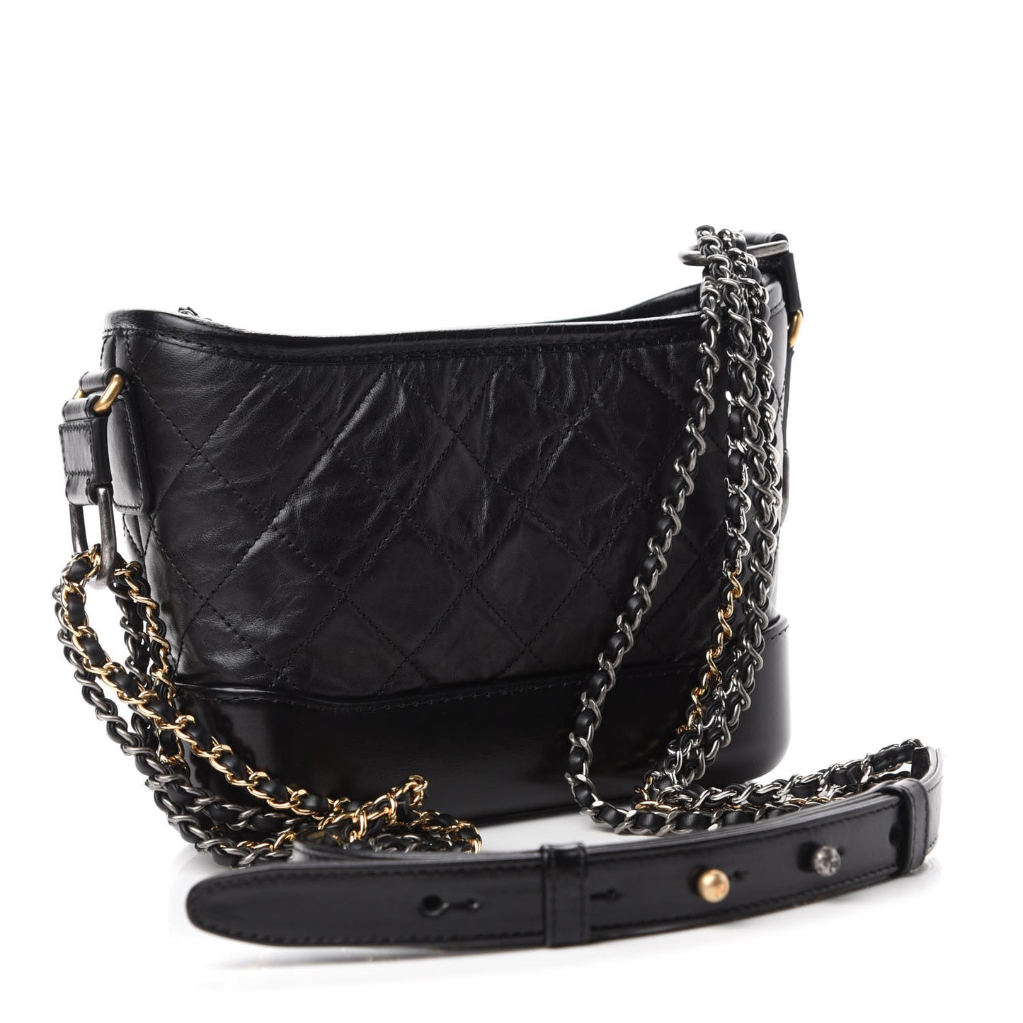 Aged Calfskin Quilted Small Gabrielle Hobo Black