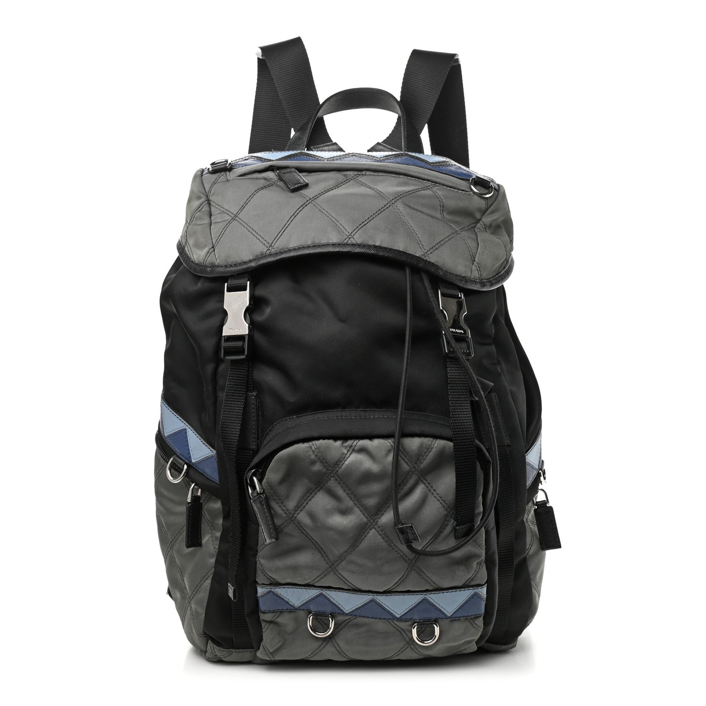 Tessuto Nylon Impunturato Double Buckle Backpack Ardesia Black