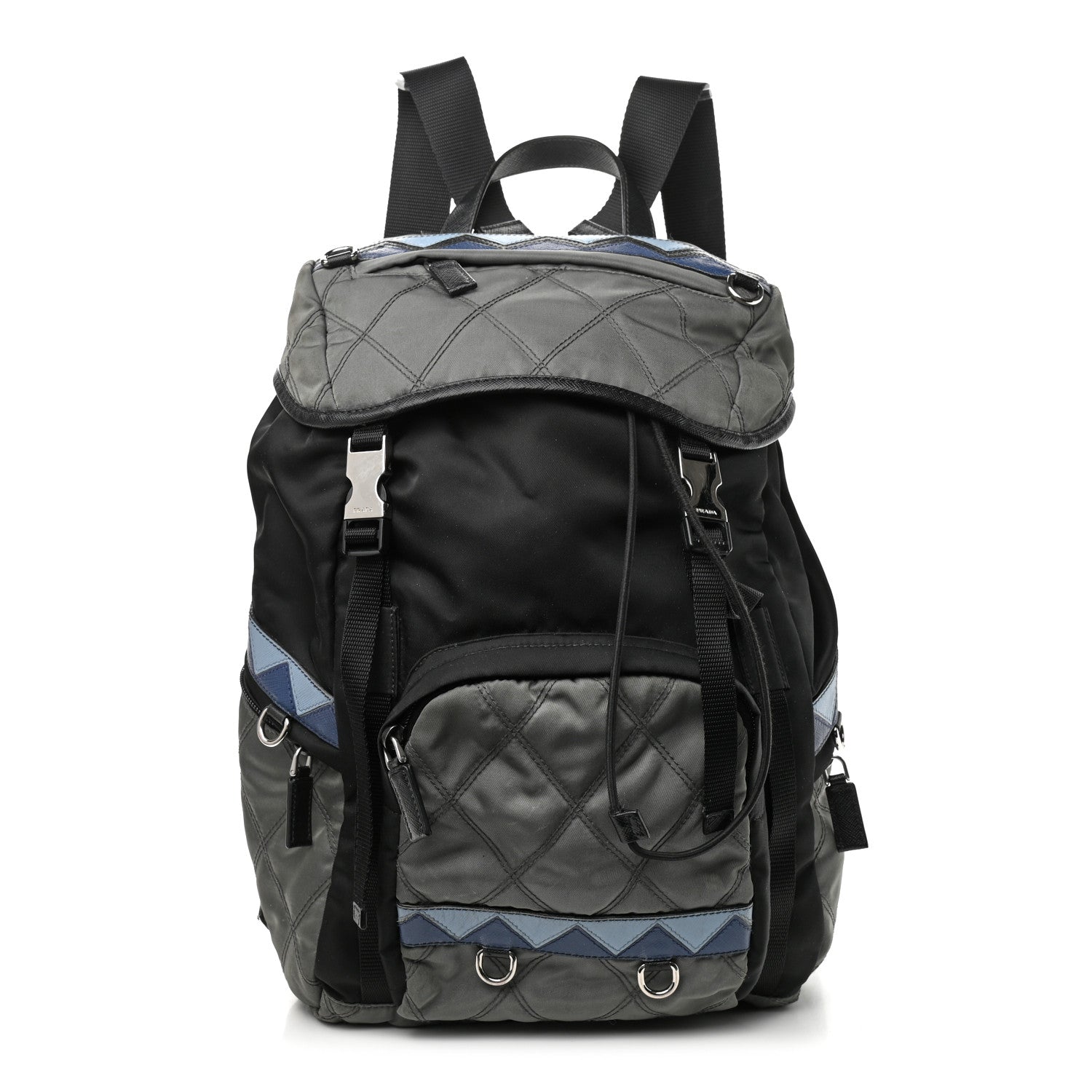 Prada Tessuto Nylon Impunturato Double Buckle Backpack Ardesia Black 1 of 9