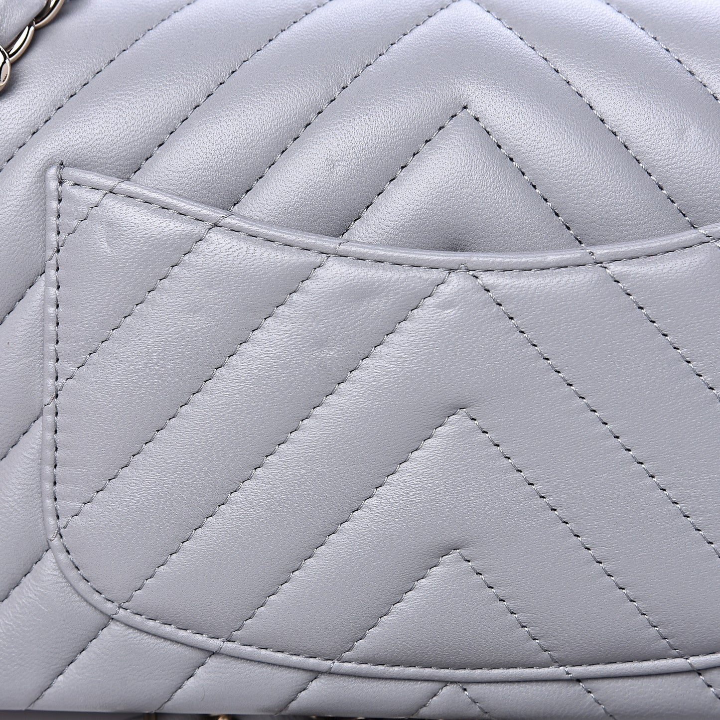 Lambskin Chevron Quilted Mini Rectangular Flap Grey