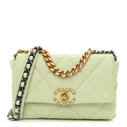 Chanel Goatskin Quilted Medium Chanel 19 Flap Light Green 1 of 11