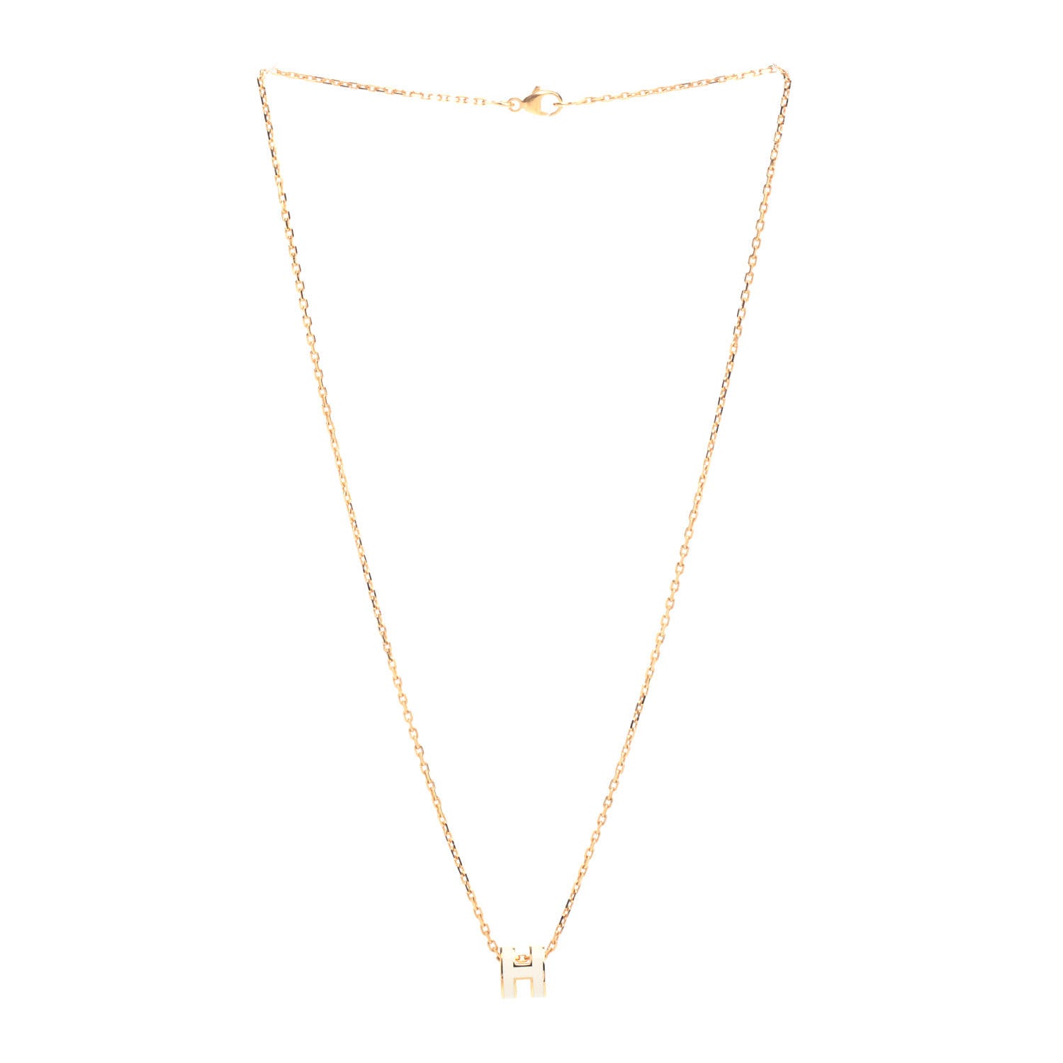 Hermes Lacquered Gold Mini Pop H Pendant Necklace White 3 of 5