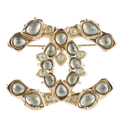 Chanel Gripoix Poured Glass CC Brooch Gold 1 of 5