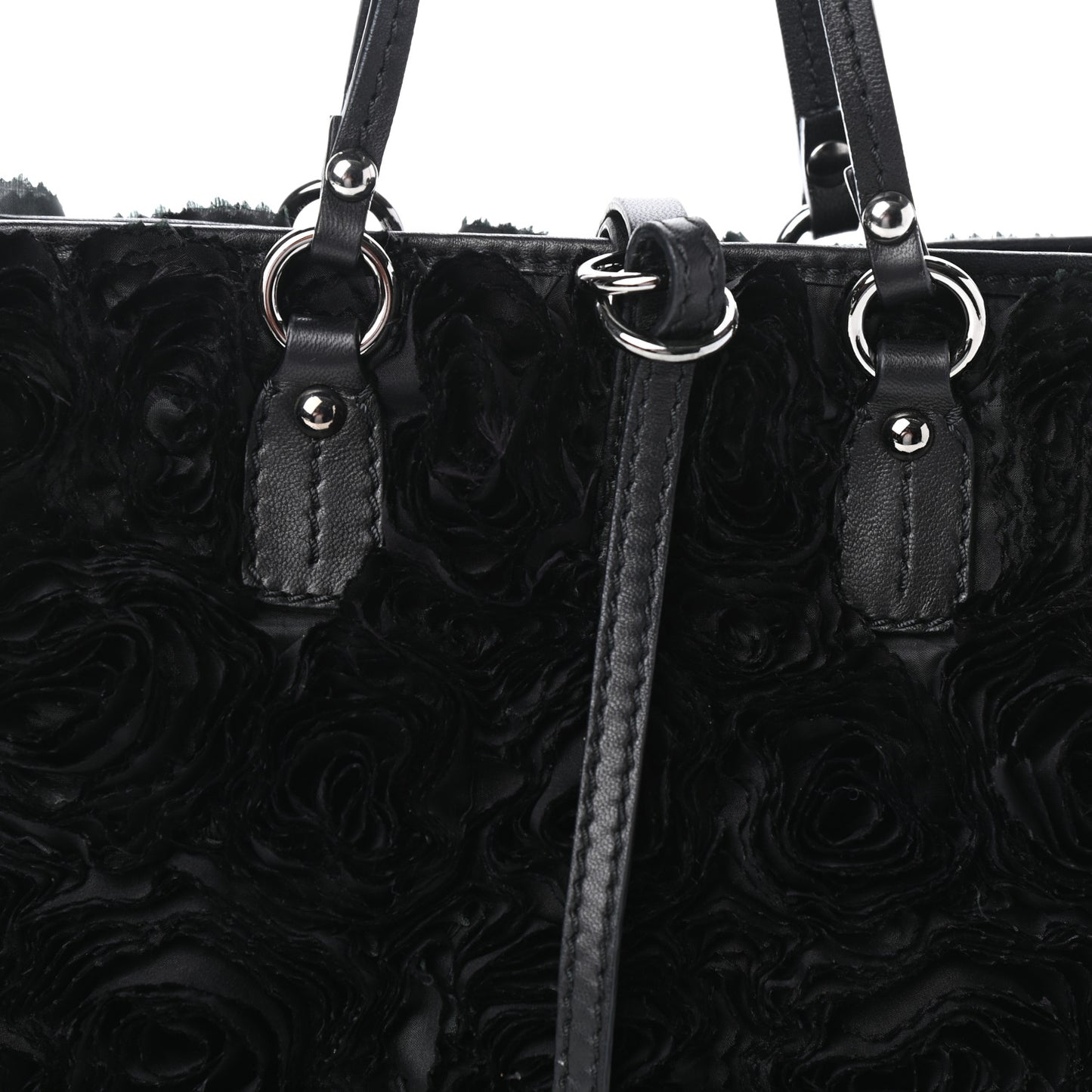Nappa Floral Applique Tote Bag Black