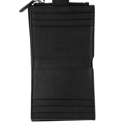 Prada Saffiano Metal Card Holder Compact Wallet Black 5 of 10