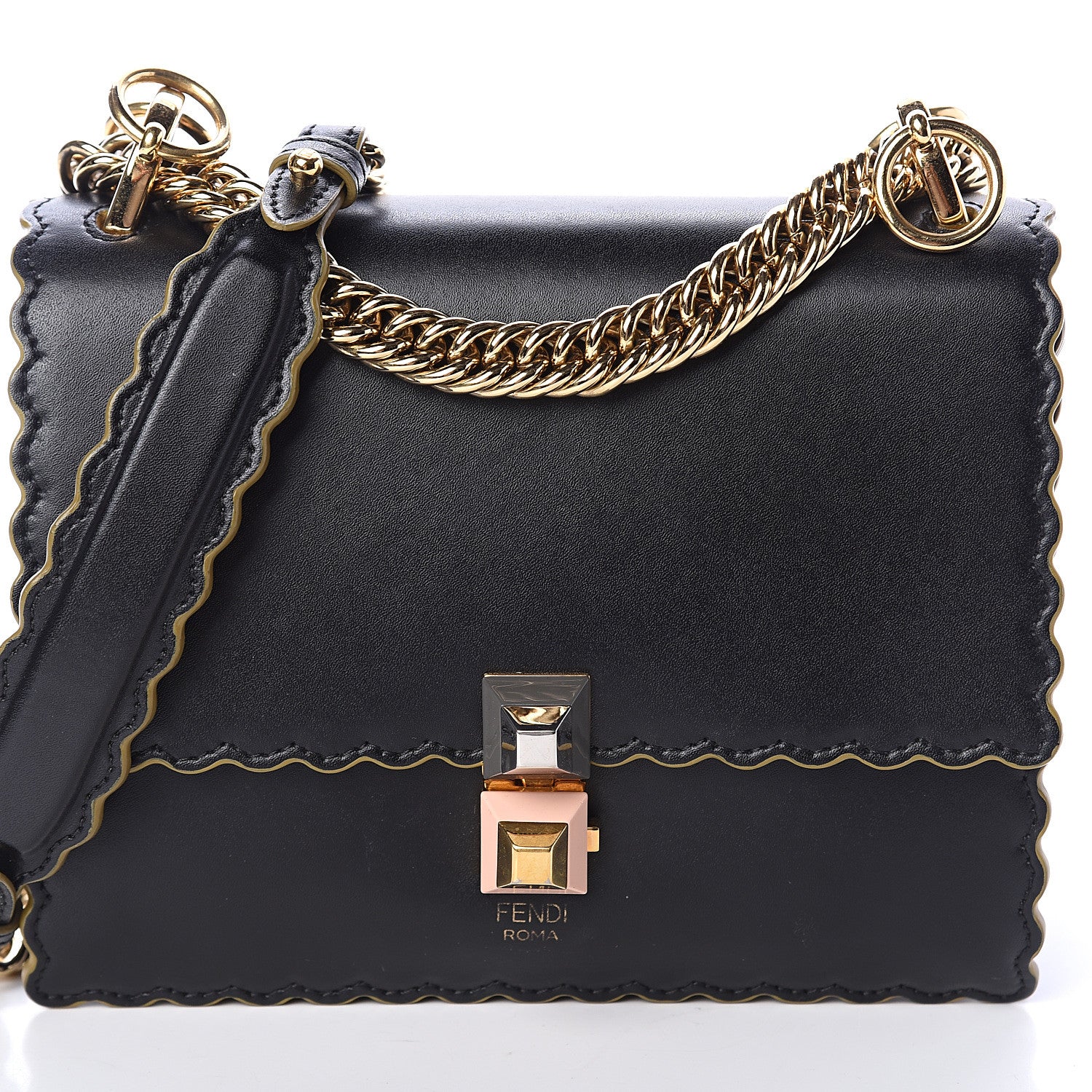 Fendi Vitello Liberty Scalloped Studded Small Kan I Shoulder Bag Black 5 of 7