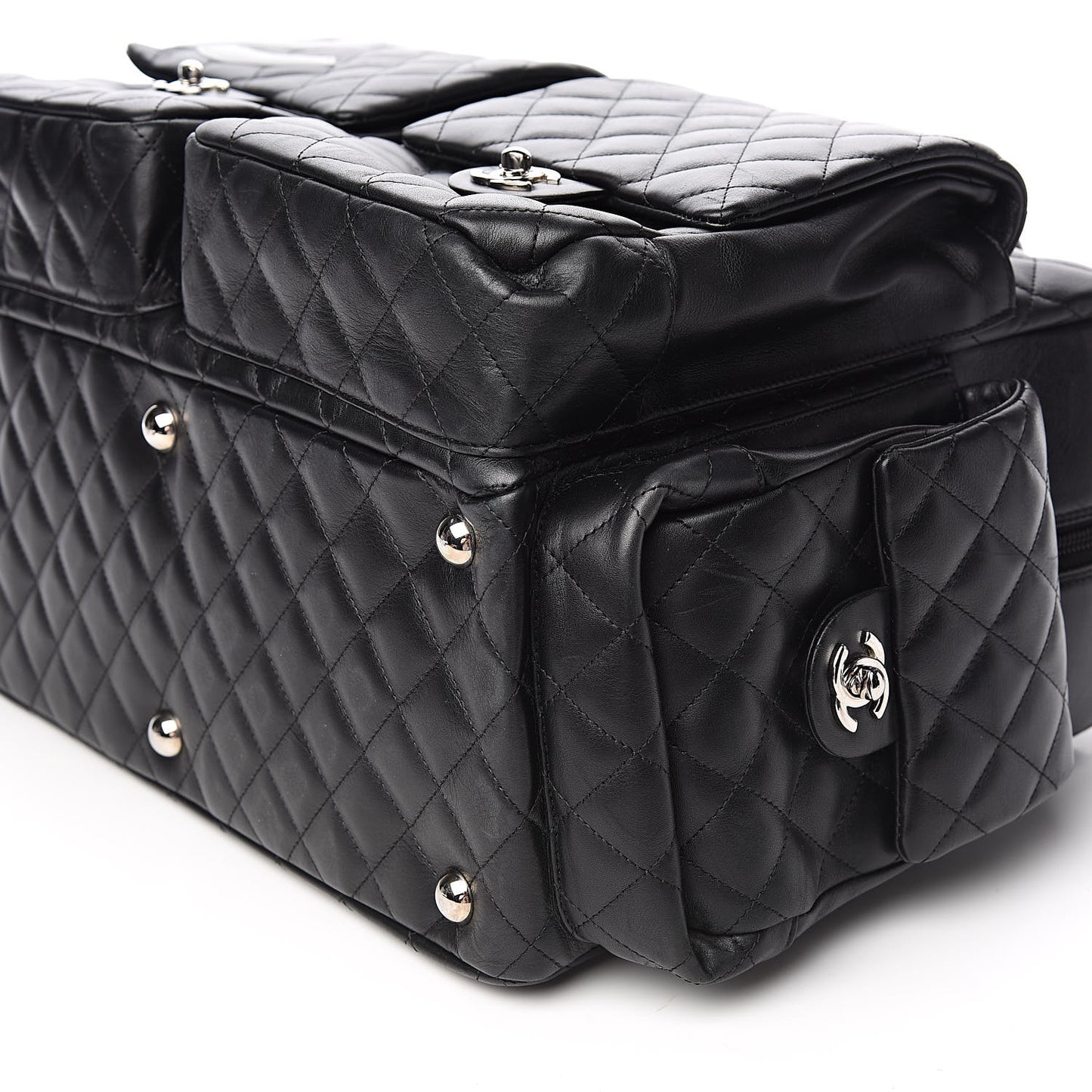 Calfskin Quilted XL Cambon Multipocket Reporter Black White