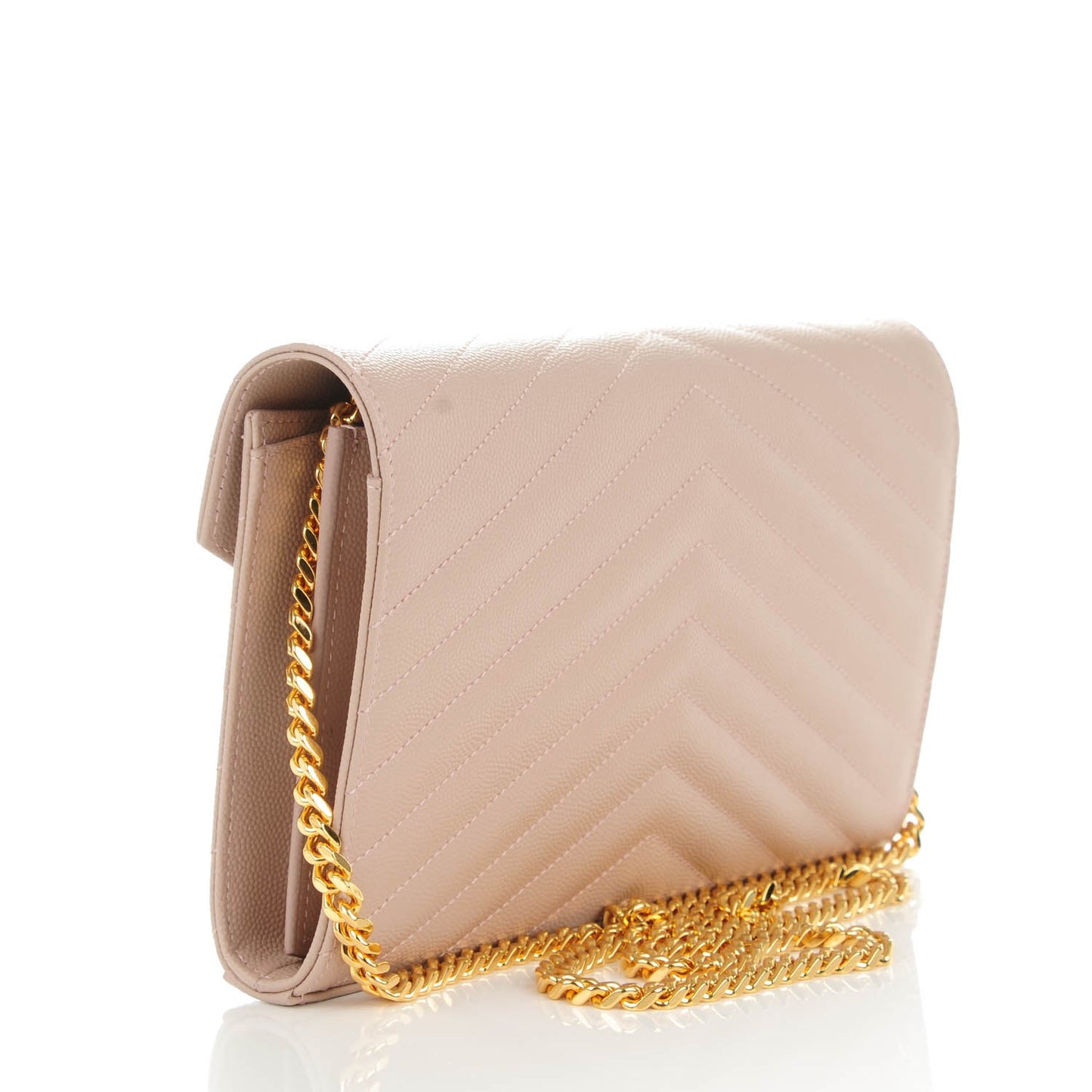 Grain De Poudre Matelasse Chevron Monogram Chain Wallet Rose Antic