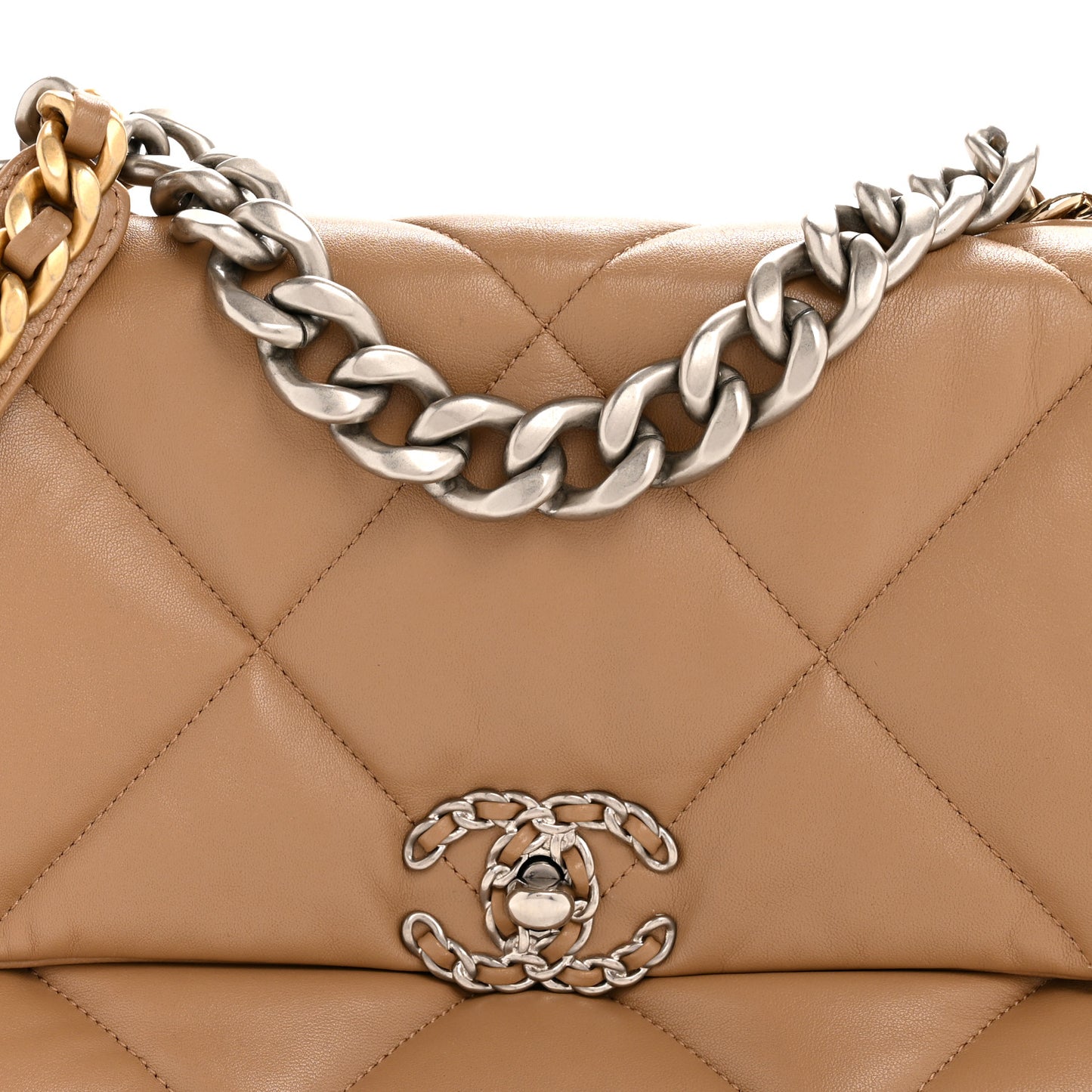 Lambskin Quilted Large Chanel 19 Flap Beige