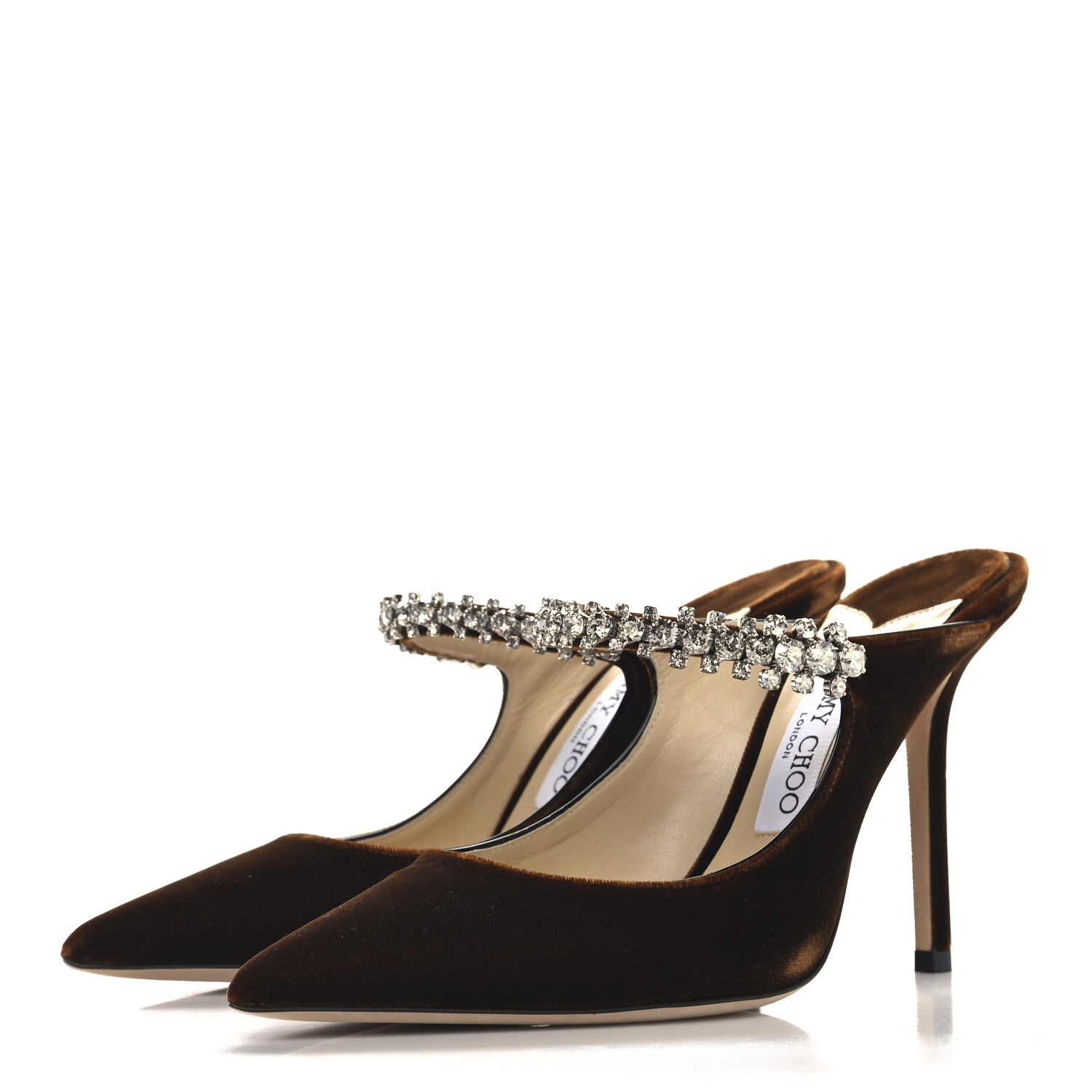 Jimmy Choo Velvet Crystal Bing 100 Mule Pumps 38.5 Tan 4 of 8