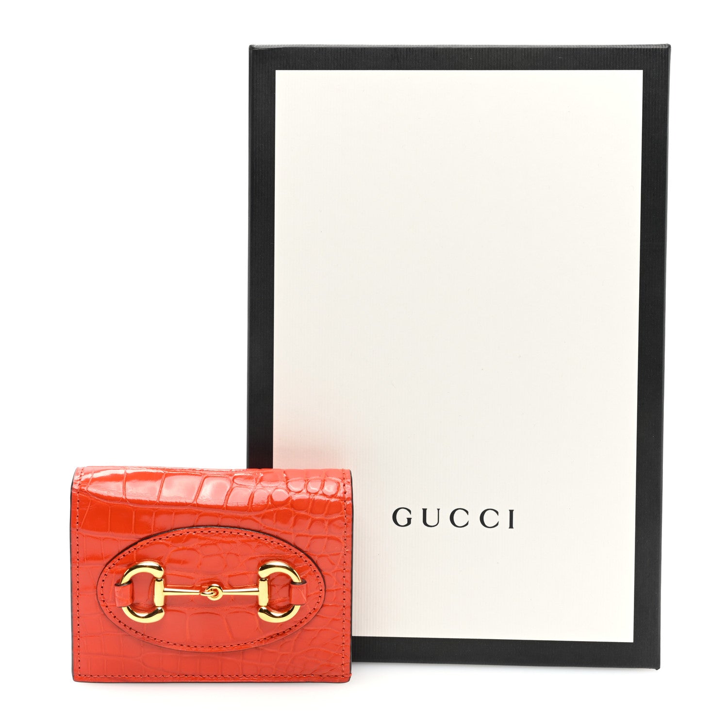 Gucci Boarded Plutone Crocodile Horsebit 1955 Card Case Wallet Sun Orange 7 of 7