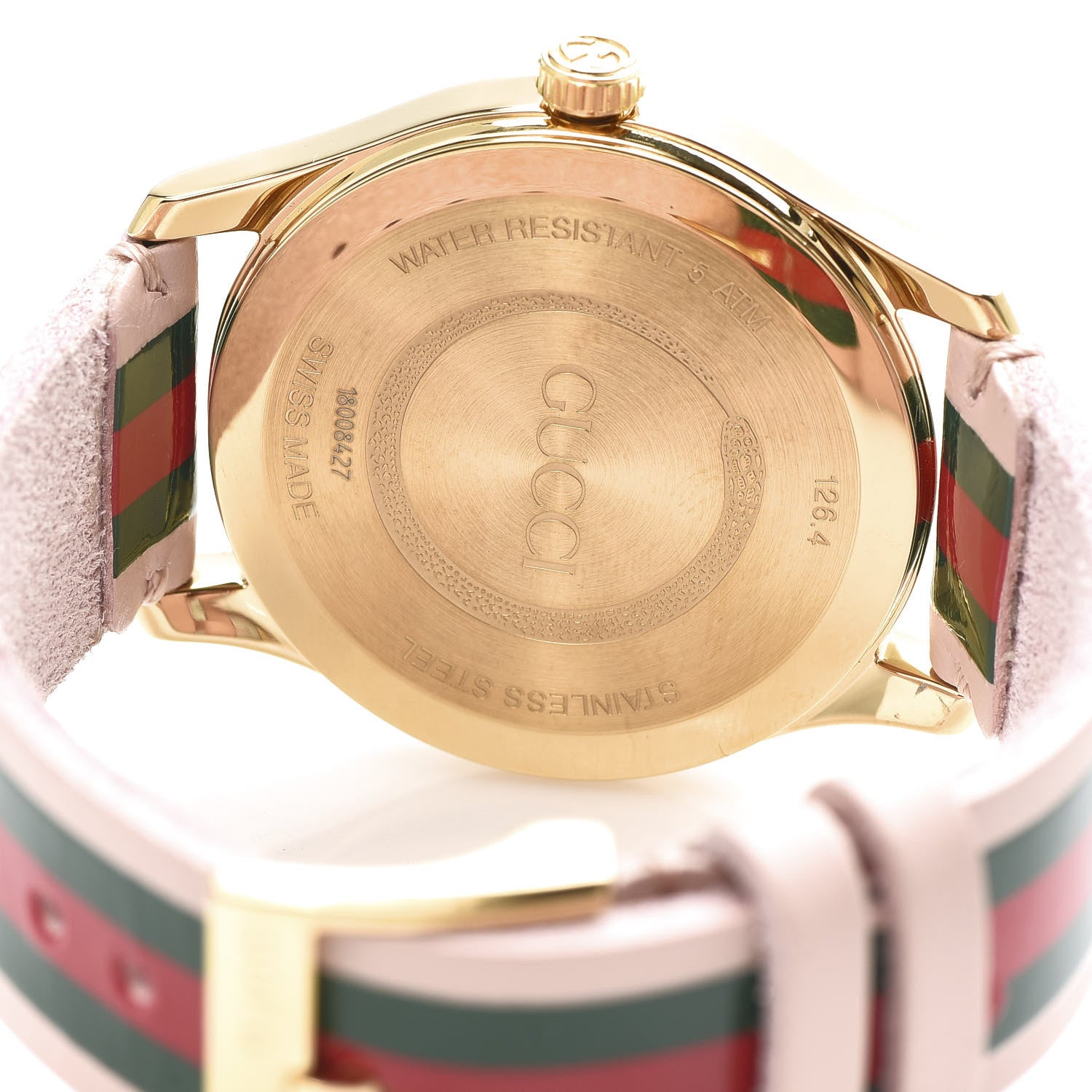 Gucci Stainless Steel Calfskin 38mm G-Timeless Stripe Web Quartz Watch Pink 5 of 6