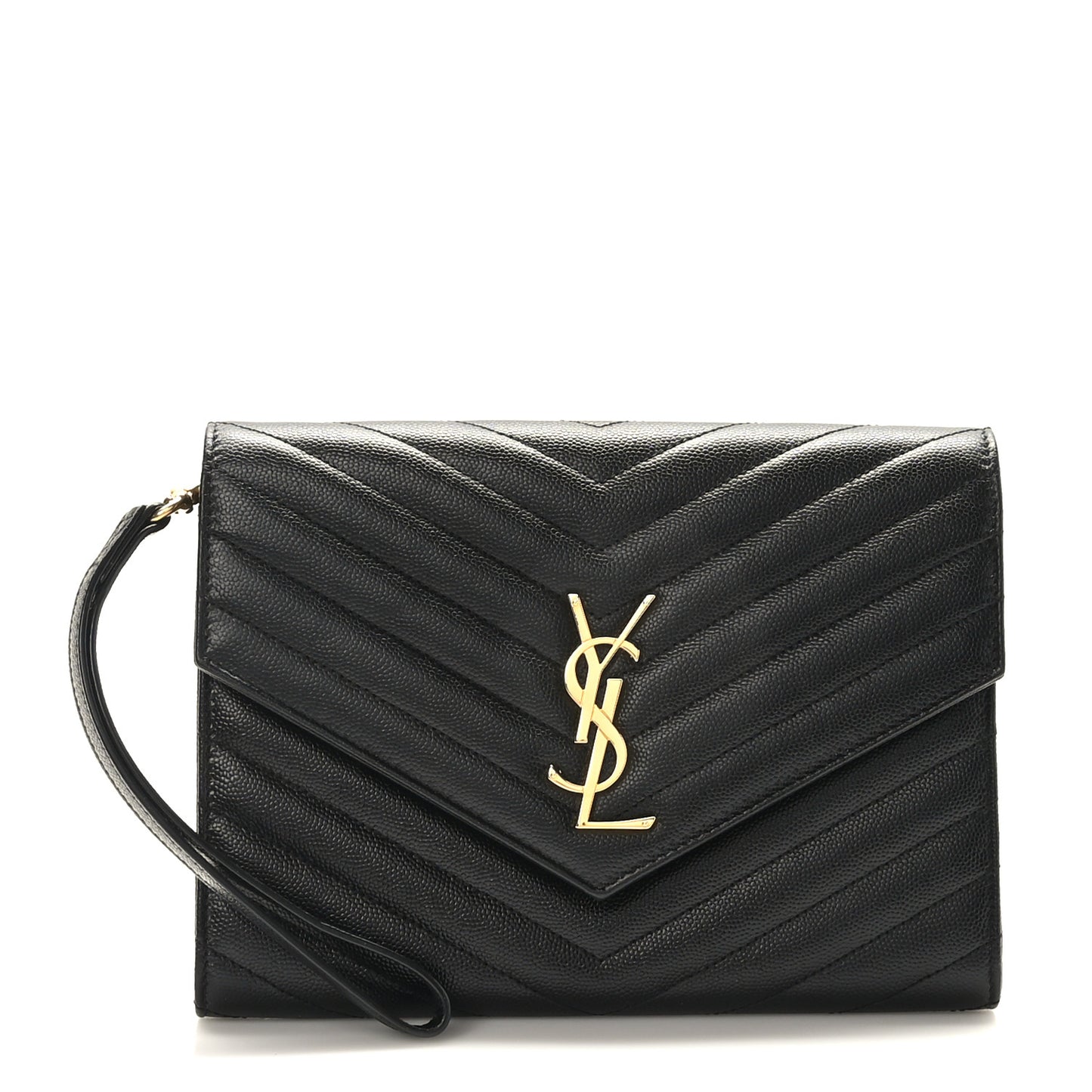 Grain De Poudre Matelasse Chevron Monogram Envelope Clutch Black