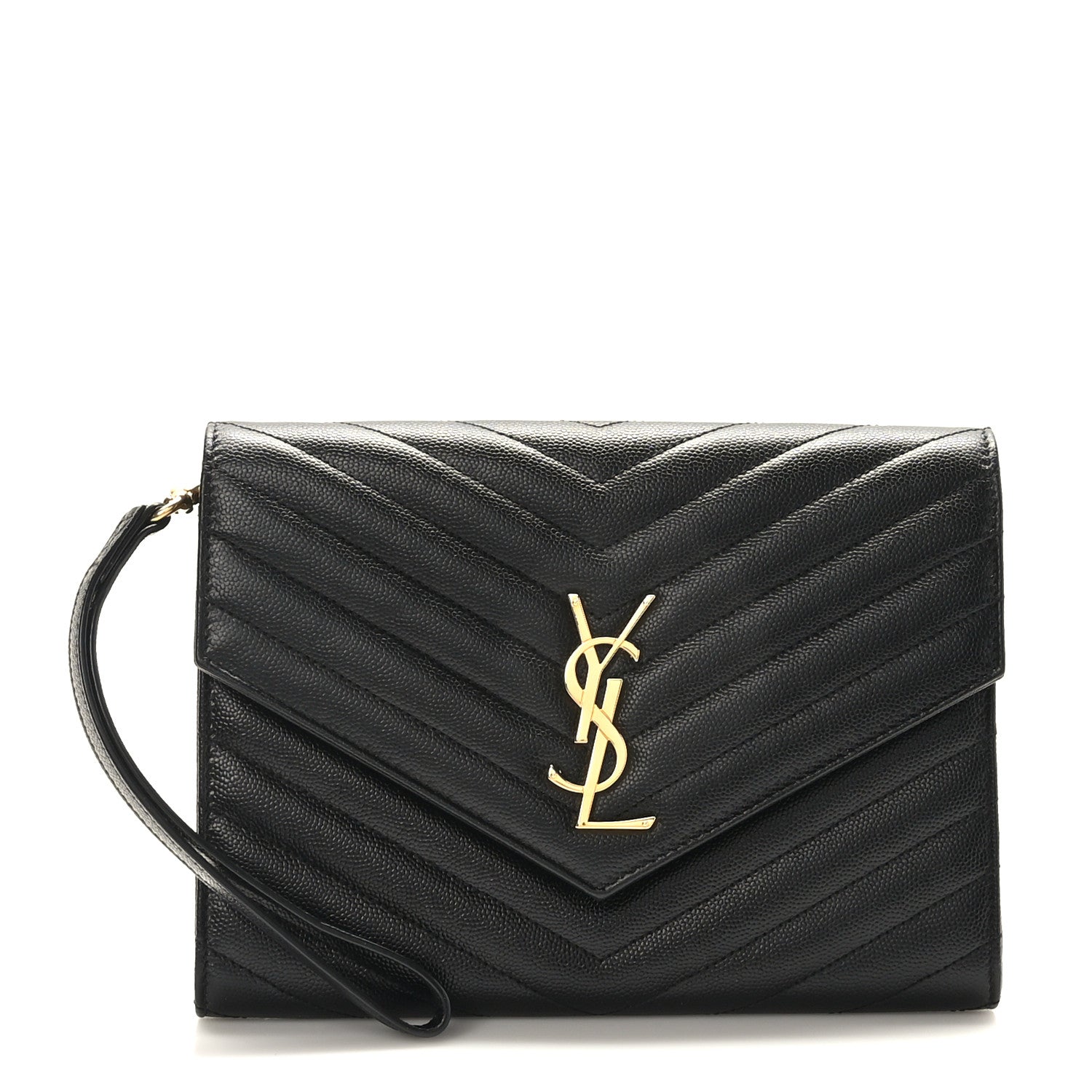 Saint Laurent Grain De Poudre Matelasse Chevron Monogram Envelope Clutch Black 1 of 7