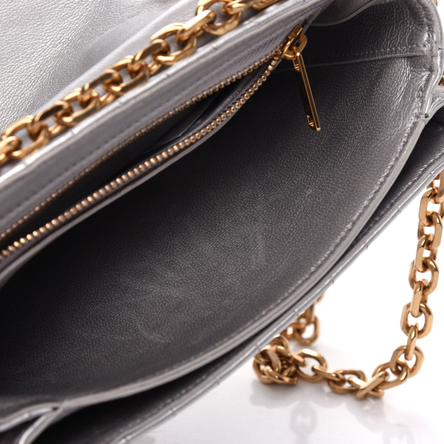 Laminated Calfskin Quilted Medium C Bag Silver