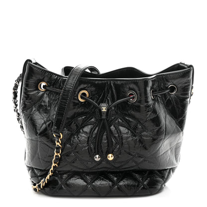 Chanel Shiny Aged Calfskin CC Chain Drawstring Bag Black 1 of 11
