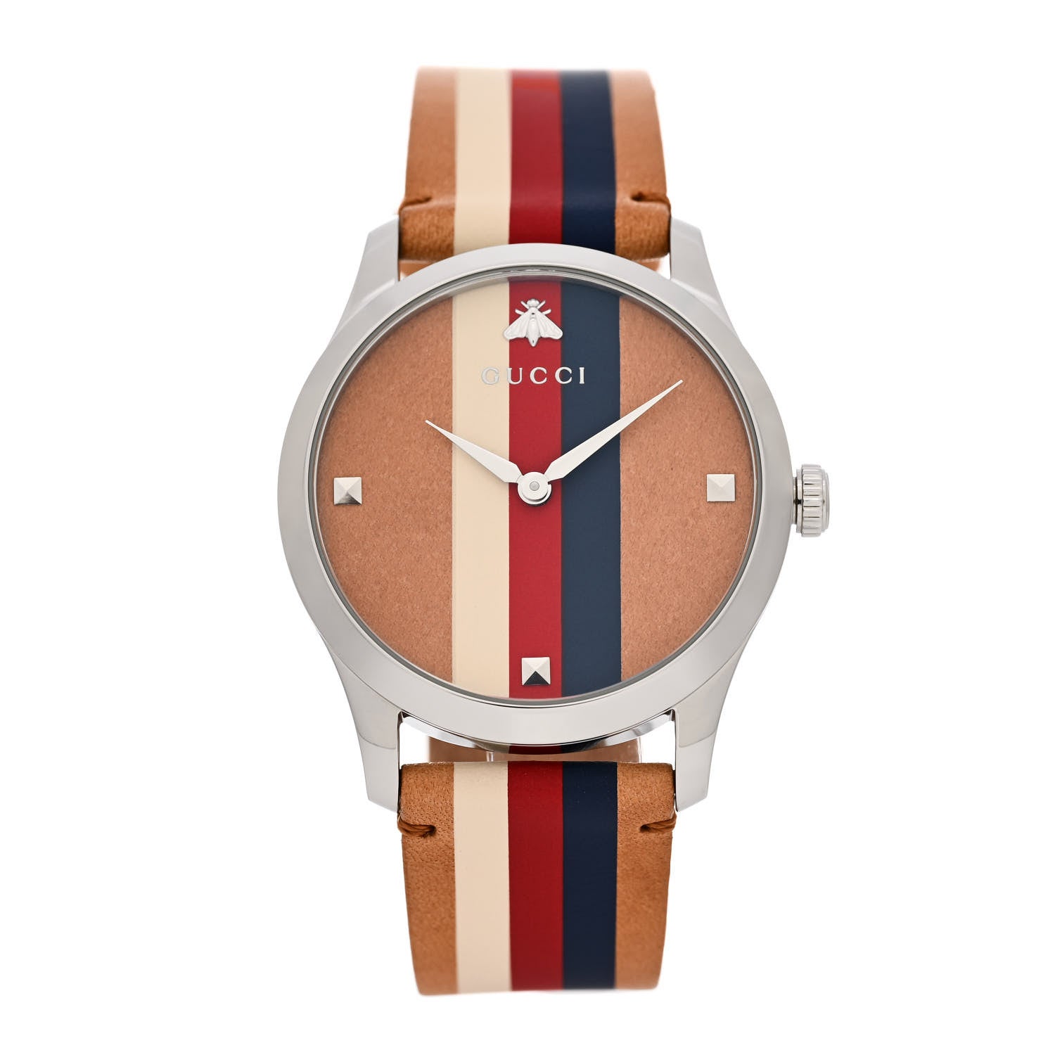 Gucci Stainless Steel Calfskin 38mm G-Timeless Stripe Web Quartz Watch Brown 1 of 5