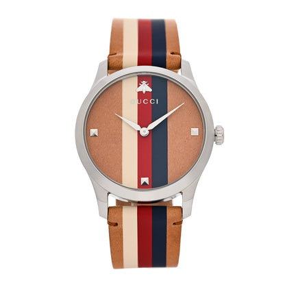Gucci Stainless Steel Calfskin 38mm G-Timeless Stripe Web Quartz Watch Brown 1 of 5