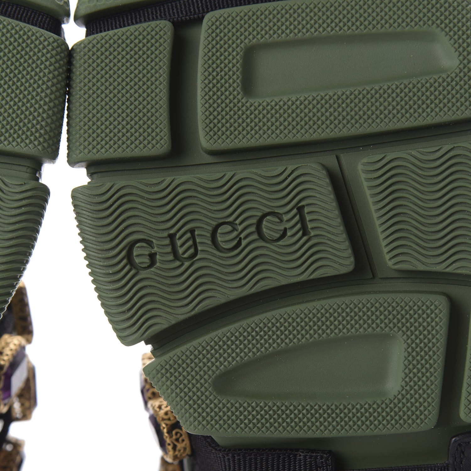 Gucci X SEGA Mesh Suede Calfskin Removable Crystals Flashtrek Sneakers 38 Loess Black Olive Green 6 of 8