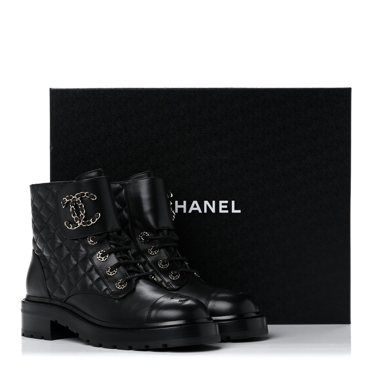 Shiny Lambskin Quilted Lace Up Combat Boots 38 Black