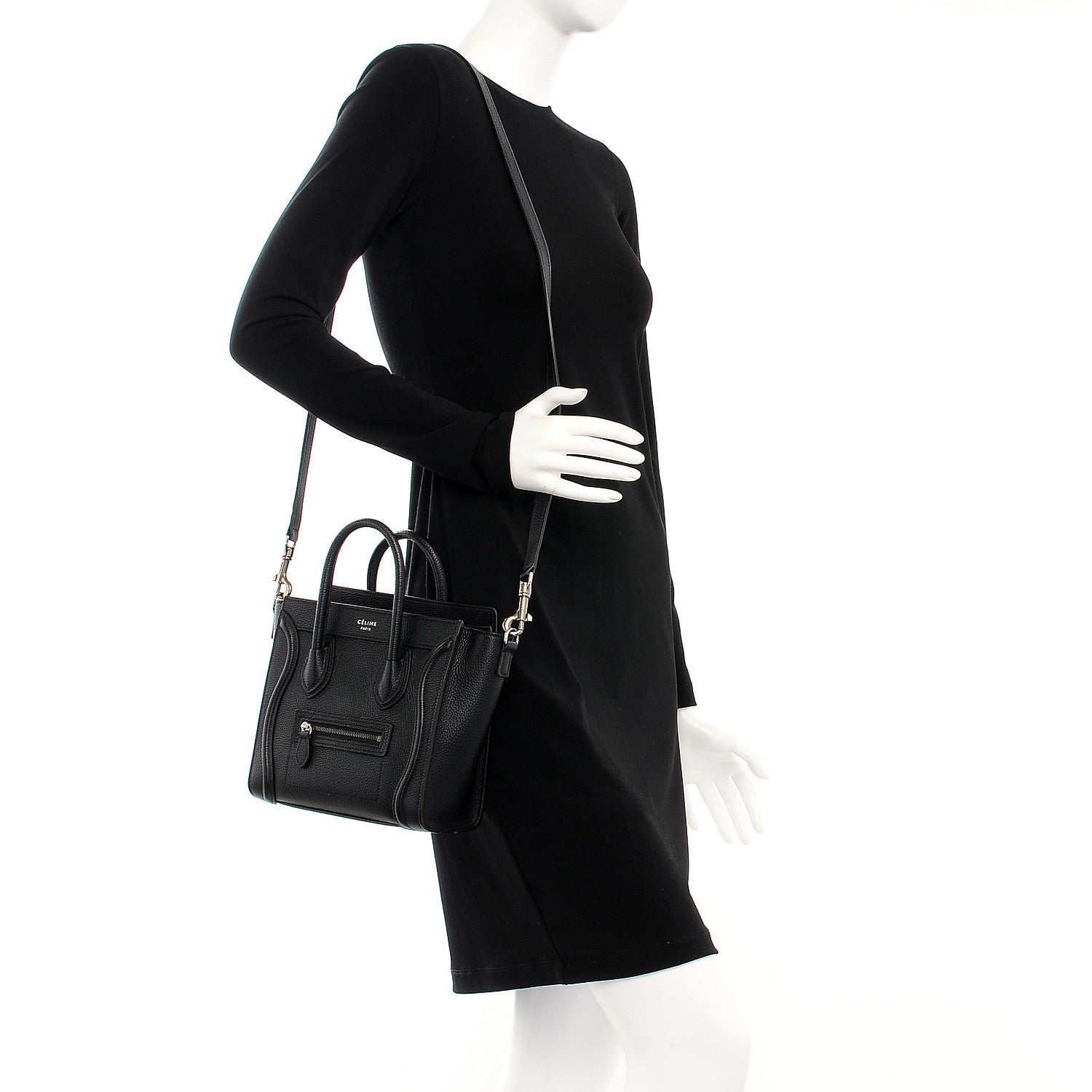 Celine Drummed Calfskin Nano Luggage Black 2 of 8