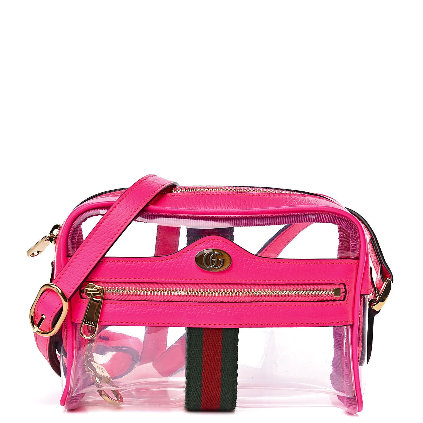 Vinyl Web Mini Ophidia Transparent Shoulder Bag Fluorescent Fuchsia