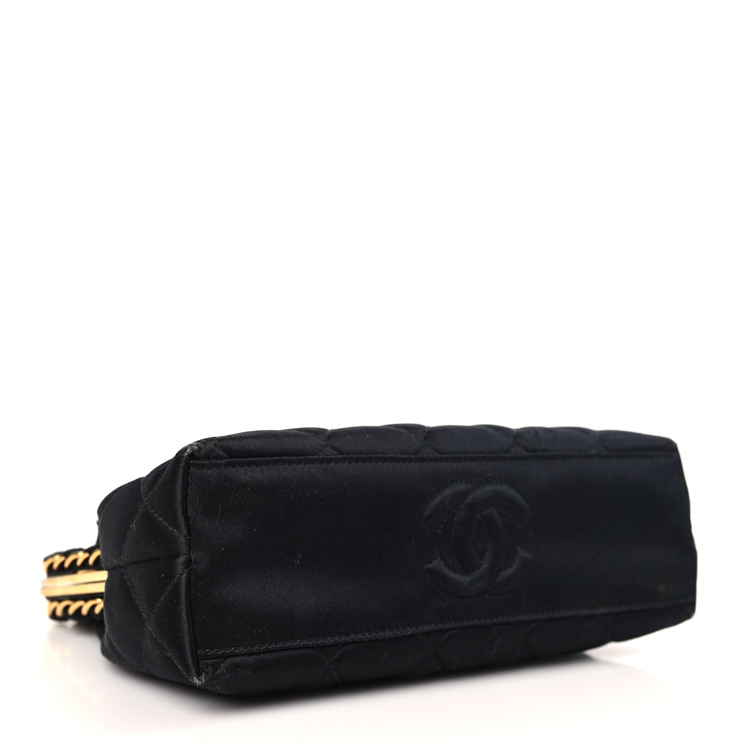 Satin Quilted Kisslock Clutch Black