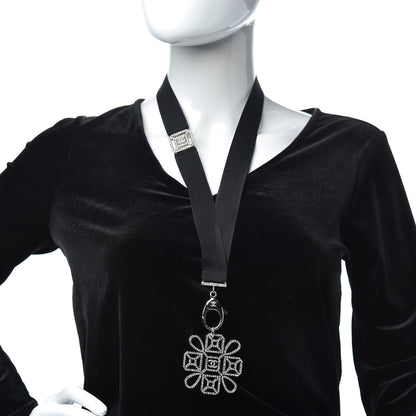 Chanel Crystal CC Cross Lanyard Necklace Black Silver 2 of 5