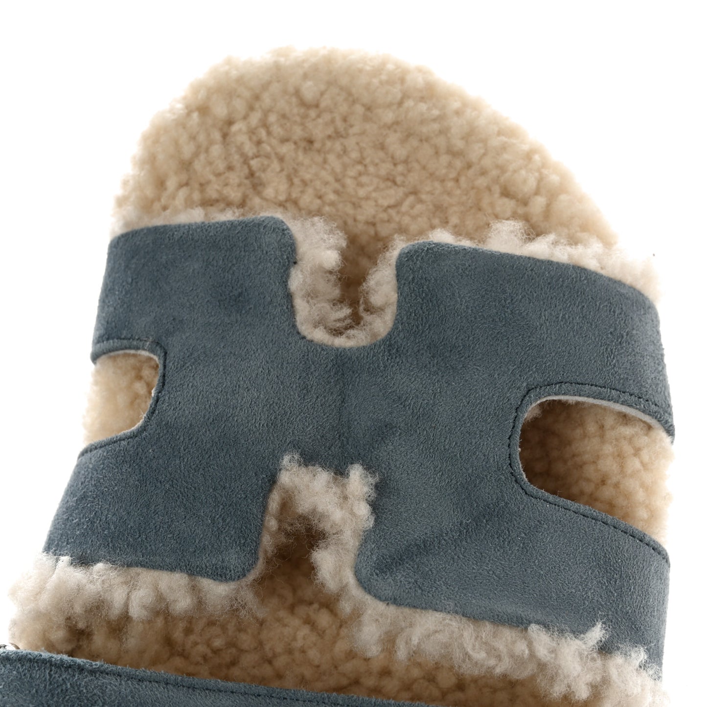 Suede Goatskin Woolskin Womens Chypre Sandals 35.5 Bleu Pinede Ecru