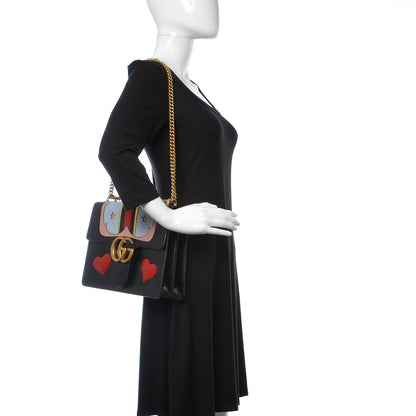 Gucci Calfskin Web Heart Medium GG Marmont Chain Handle Bag Black 2 of 18