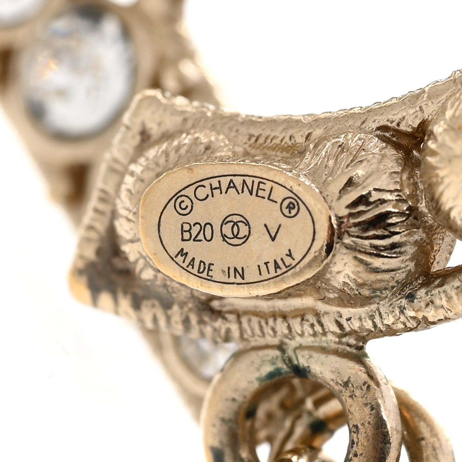 Chanel Crystal Cha-Nel Logo Drop Earrings Gold 4 of 5