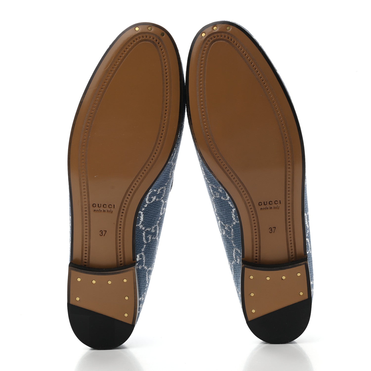 Gucci Canvas Lame GG Monogram Horsebit Womens Jordaan Loafers 37 Blue Silver 5 of 8