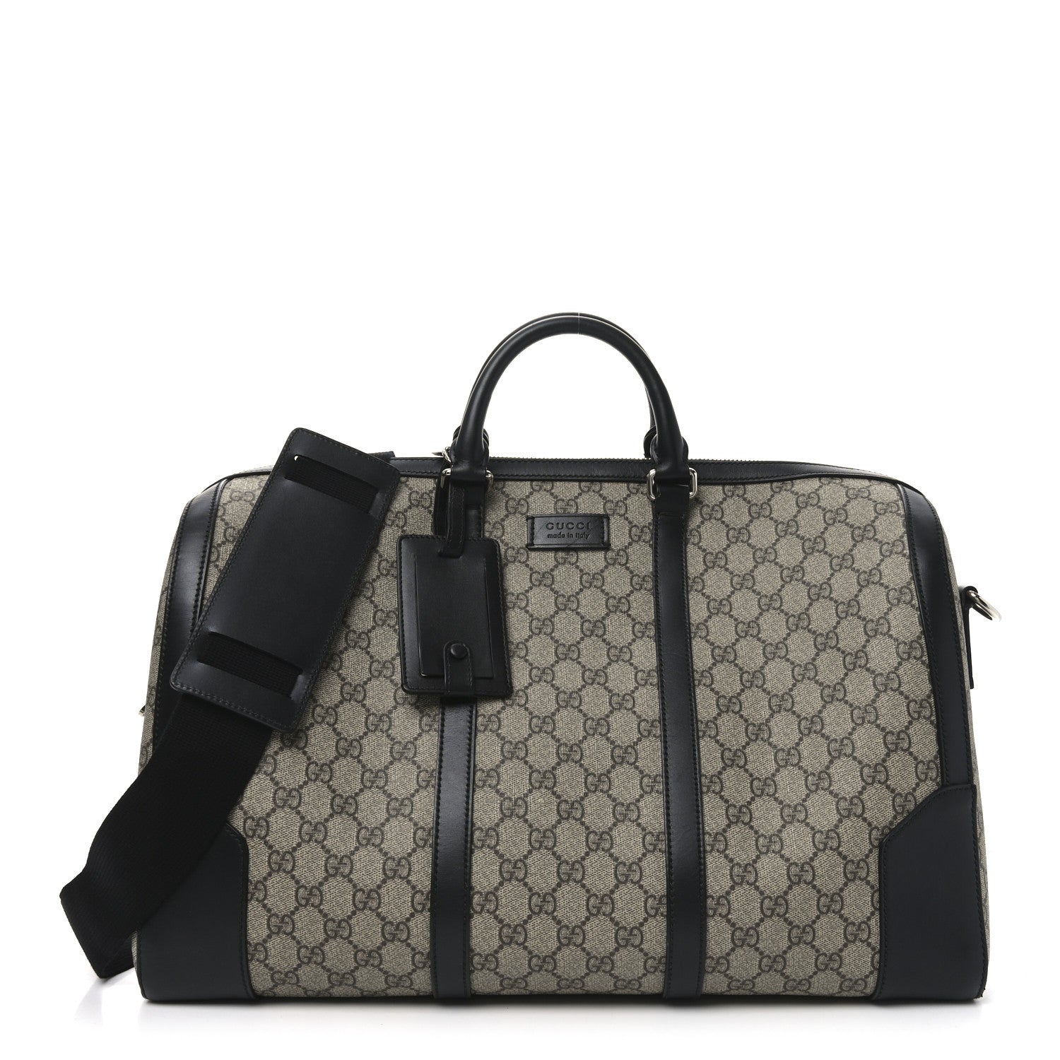 Gucci GG Supreme Monogram Selleria Calfskin Medium Duffle Beige Ebony Black 1 of 9