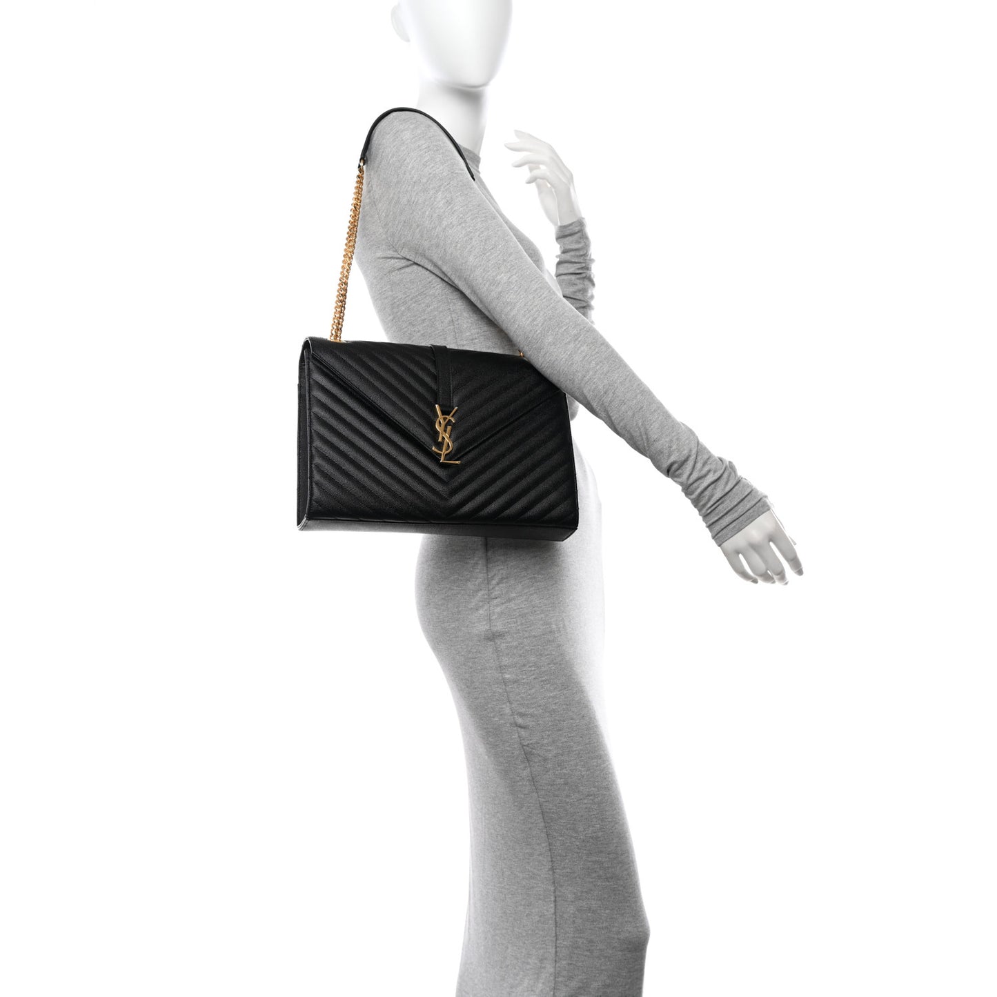 Grain De Poudre Matelasse Chevron Large Monogram Satchel Black