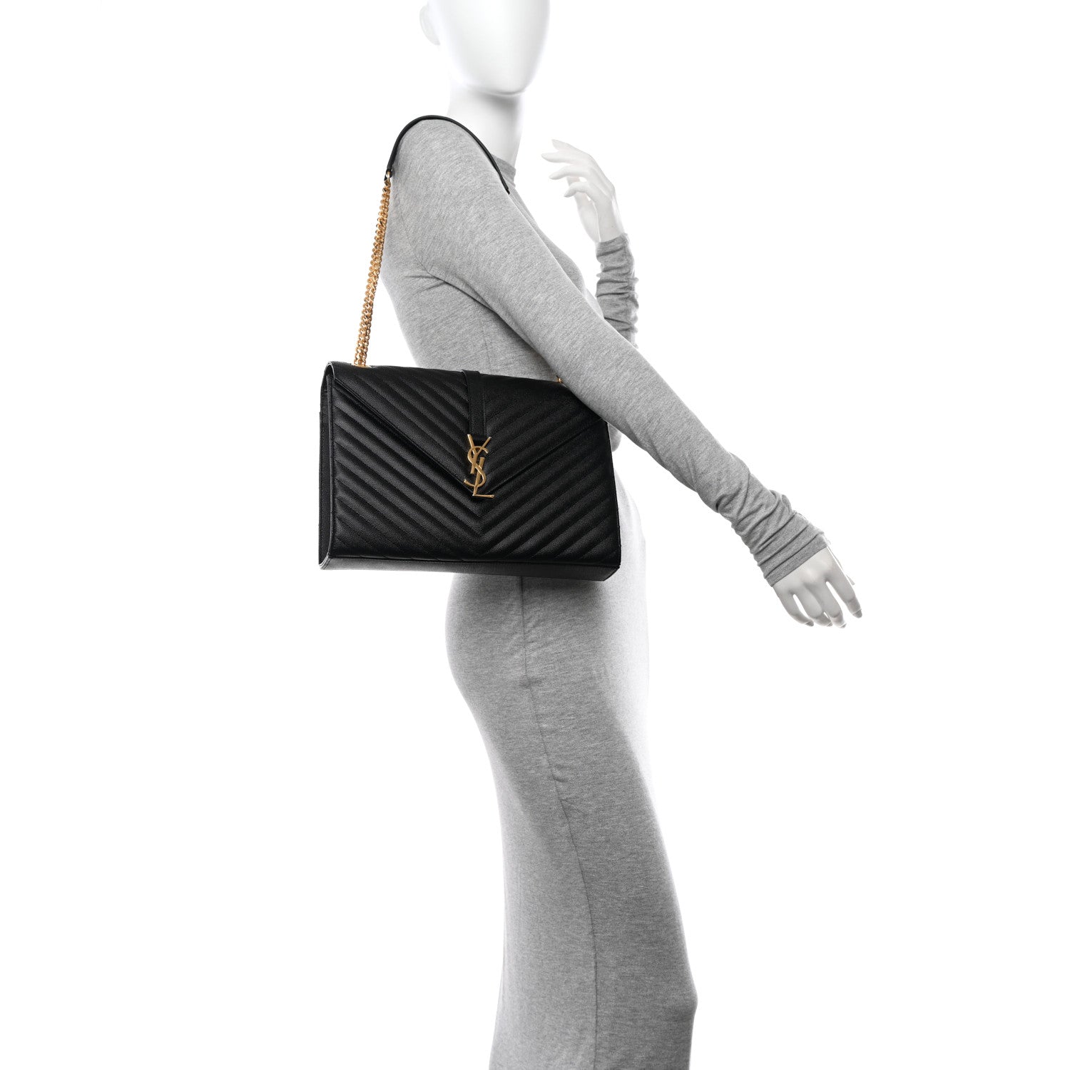 Saint Laurent Grain De Poudre Matelasse Chevron Large Monogram Satchel Black 2 of 9