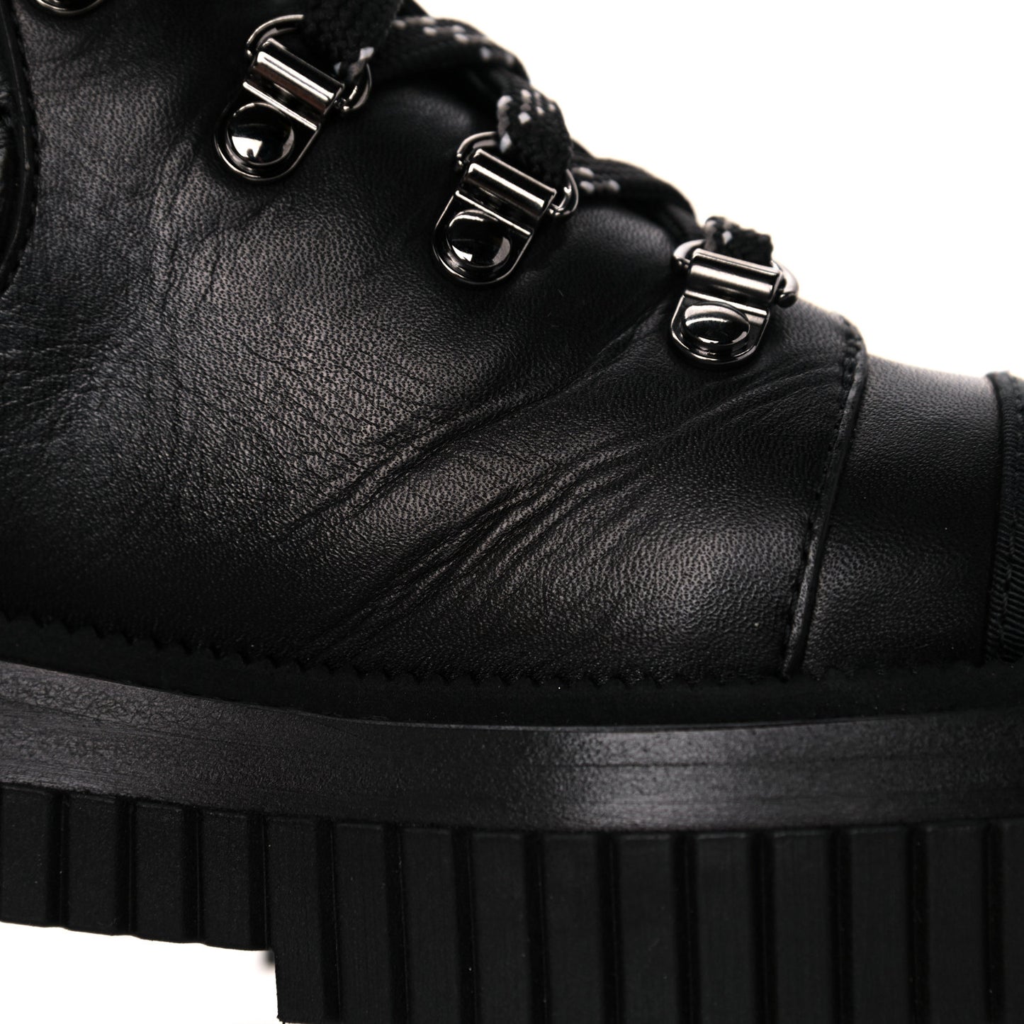 Calfskin Grosgrain Quilted Lace Up Boots 37 Black Grey