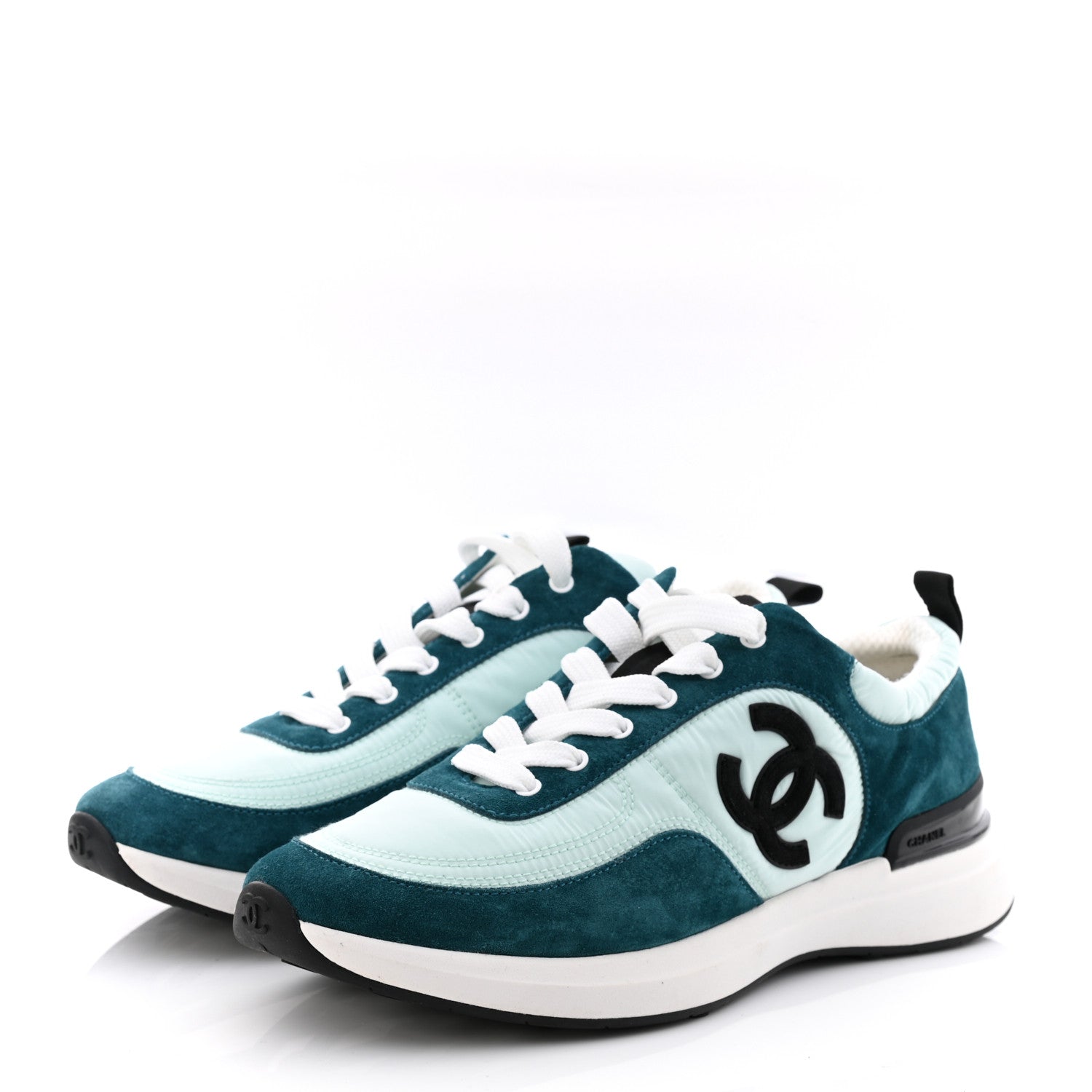 Chanel Nylon Suede Calfskin CC Sneakers 38.5 Green Light Green 3 of 10