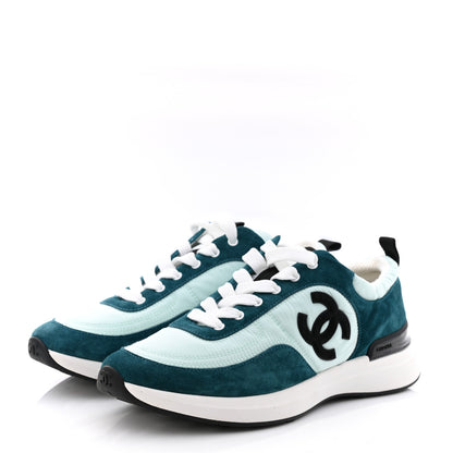 Chanel Nylon Suede Calfskin CC Sneakers 38.5 Green Light Green 3 of 10