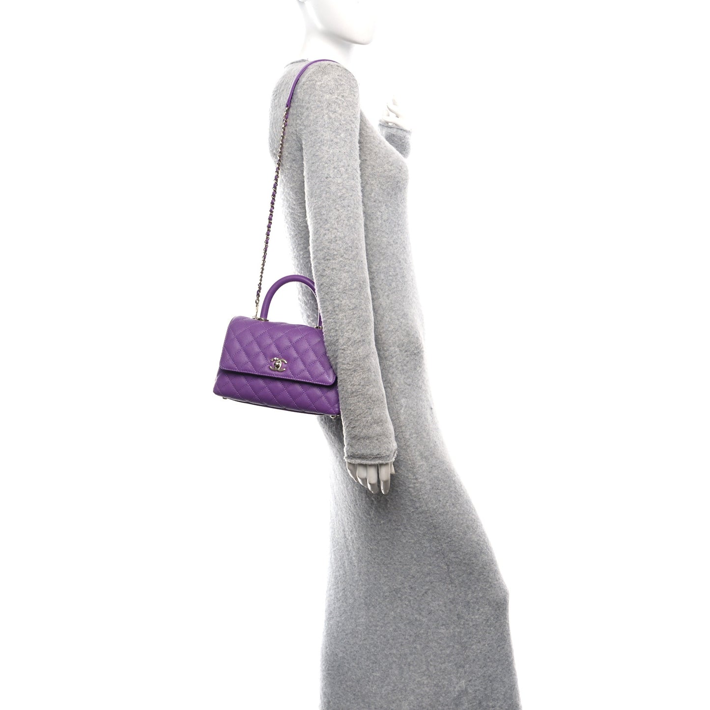 Caviar Quilted Mini Coco Handle Flap Purple