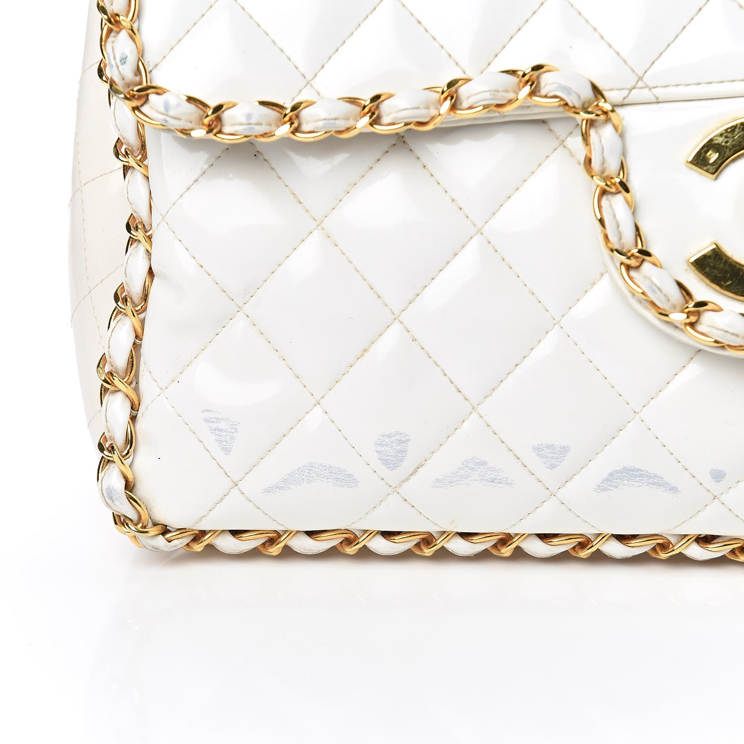 Chanel Patent Quilted Jumbo XL Chain Around Flap White 11 of 20