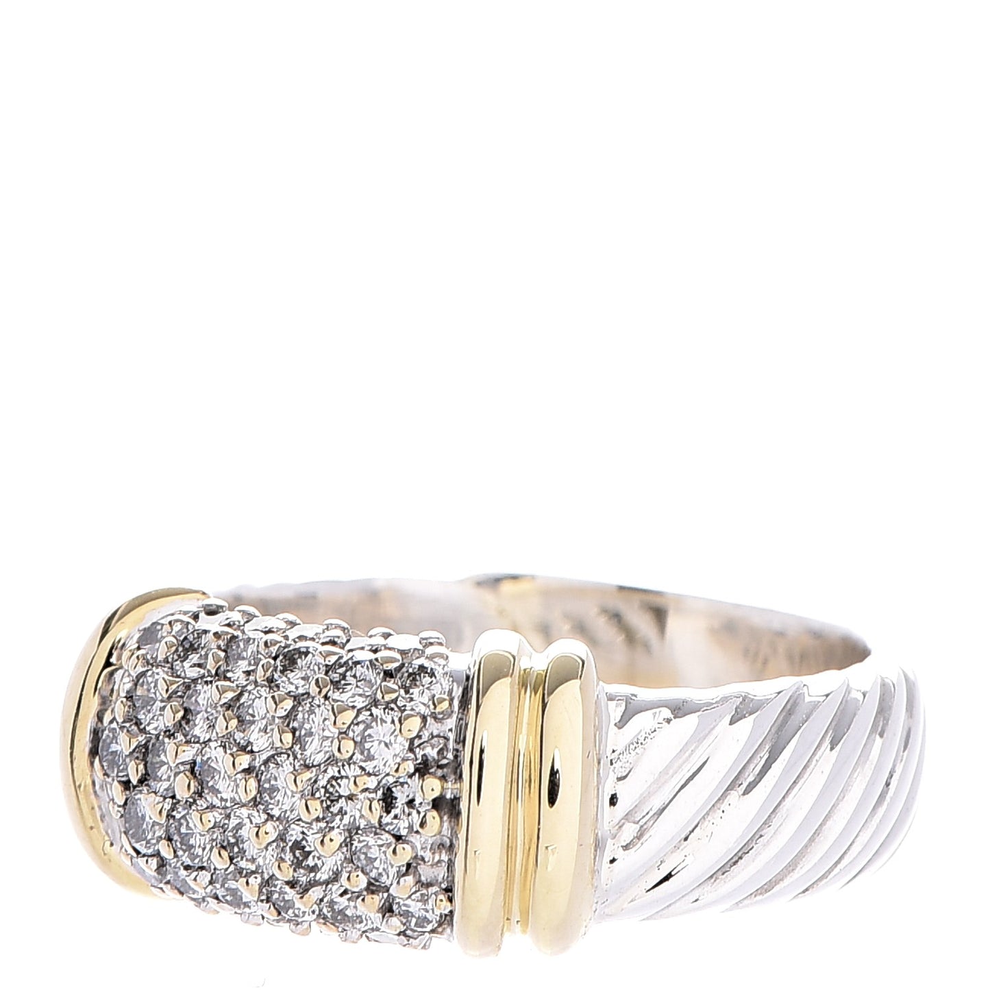 Sterling Silver 18K Yellow Gold Diamond 8mm Metro Cable Ring 51.5 6