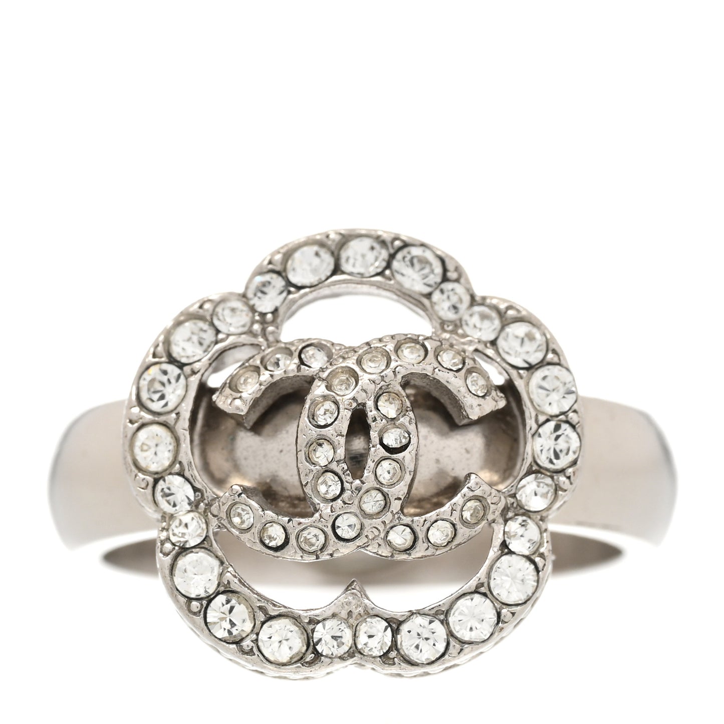 Crystal Coco Flapper Camellia CC Ring 52/6 Silver